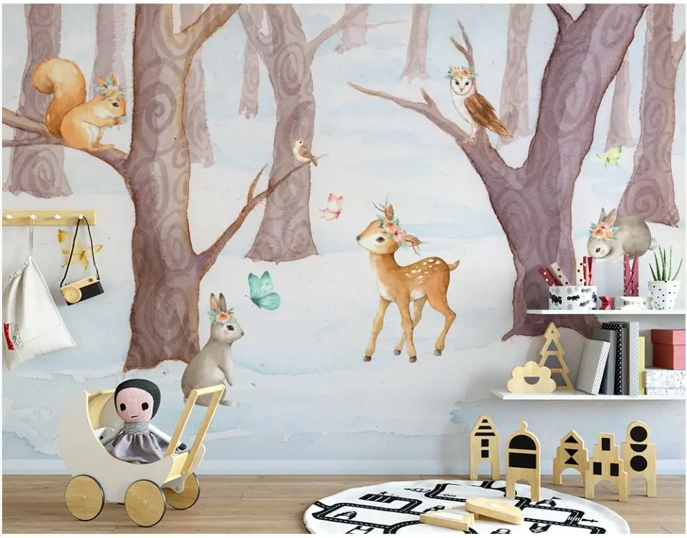 Custom freskos 3d sienos freskos ant sienos Paprastas animacinių filmų gyvūnų miškų vaikų kambarį, namų dekoro foto tapetai, sienų ir 3 d