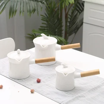 Baltos Keramikos arbatinukas Japoniško Stiliaus Arbatos Arbatos ir Kavos Balto Porceliano Virdulys su medžio Rankena Pieno Puodą su Dangčiu