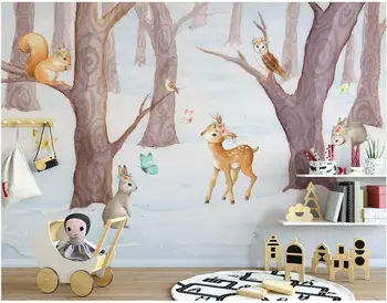 Custom freskos 3d sienos freskos ant sienos Paprastas animacinių filmų gyvūnų miškų vaikų kambarį, namų dekoro foto tapetai, sienų ir 3 d 0