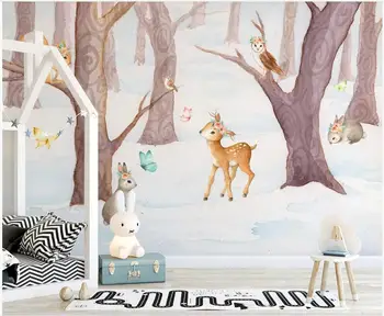 Custom freskos 3d sienos freskos ant sienos Paprastas animacinių filmų gyvūnų miškų vaikų kambarį, namų dekoro foto tapetai, sienų ir 3 d 3