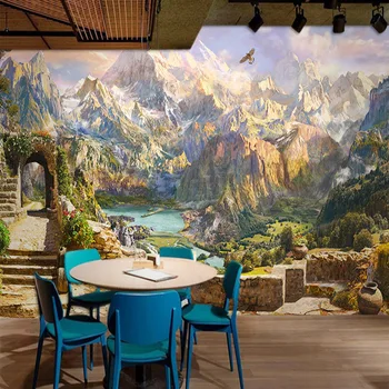 3D Tapetai Europos Stilius, Gamtos, Kraštovaizdžio Nuotraukos Sienų Freskomis Restoranas Kambarį Temą Viešbučio Interjero Dekoro Sienos Audiniu 3 D 2