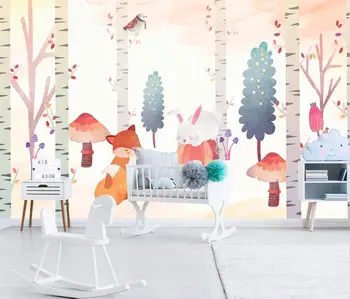 Individualizuotos fono paveikslėlį ranka-dažytos gyvūnų miško freskos animaciją, iliustracijas vaikų kambario foną namų puošybai 3d tapetai
