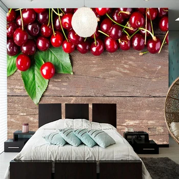 Custom 3D tapetai, Vyšnių Uogų Medžio lentos freskomis už gyvenamasis kambarys, virtuvė, kambarys fone dekoratyvinis vandeniui tapetai