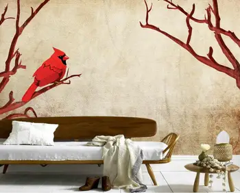 Custom 3d freskomis, Nostalgišką retro red paukščiai ant šakų papel de parede,gyvenamasis kambarys su sofa-lova, TV miegamojo sienos tapetai, freskos vaikams
