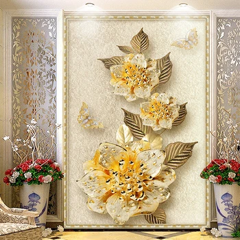 Custom Freskomis Tapetai Europos Stiliaus Prabangūs Auksiniai Papuošalai Nuotraukų Siena Medžiaga Kambarį Viešbutyje Įėjimo Fono Sienos Dokumentai