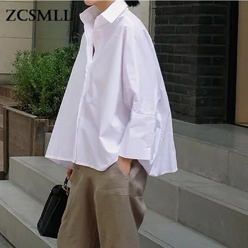 ZCSMLL Naujo stiliaus ilgomis rankovėmis marškinėliai moterims Europos versija prarasti didelio dydžio medvilnės baltas apsiaustas gpgb rankovės mados tendencija marškinėliai
