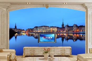 Pakrantės Namai Vakarą Švedijos miesto tapetai papel de parede, viešbučio kambaryje, restoranas, baras, gyvenamasis kambarys su sofa-lova, TV sienos miegamajame 3d piešiniai