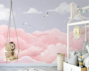 welyu Individualų didelis tapetai, 3d Šiaurės ranka-dažytos svajonių debesis paukščių vaikų kambarys freskos darželio mažų šviežių обои 0