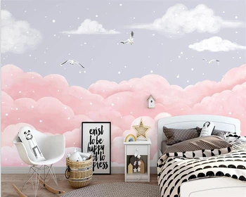welyu Individualų didelis tapetai, 3d Šiaurės ranka-dažytos svajonių debesis paukščių vaikų kambarys freskos darželio mažų šviežių обои 1