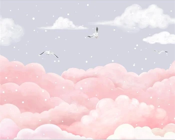 welyu Individualų didelis tapetai, 3d Šiaurės ranka-dažytos svajonių debesis paukščių vaikų kambarys freskos darželio mažų šviežių обои 2