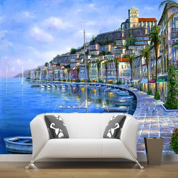 Pasirinktinis dydis 3D miesto tapetai, freskos Europos architektūros aliejaus tapybai kraštovaizdžio nuotraukų gyvenamojo kambario, miegamojo, valgomojo PVC