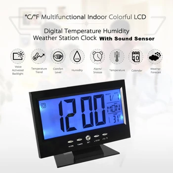 Elektroninis LCD Temperatūros Drėgmės Matuoklis Stebėti Laikrodis Skaitmeninis Termometras su Drėgmėmačiu Namų Patalpų Oras Stotis