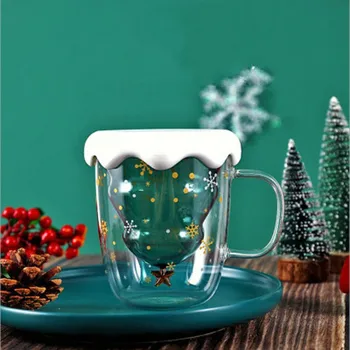 Creative 3D Dvigubos Sienelės Stiklo Puodelis Vandens Butelis Anti-Plikymo Kalėdų Eglutė Star Vandens, Pieno, Kavos Puodelis Vaikų Kalėdų Dovana